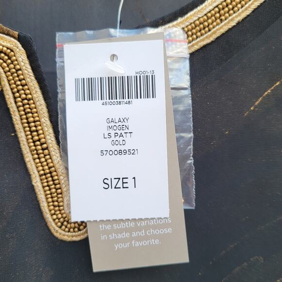 NWT Chico's Black Gold Galaxy Imogen Sheer Beaded Blouse Size Medium M - Picture 5 of 6